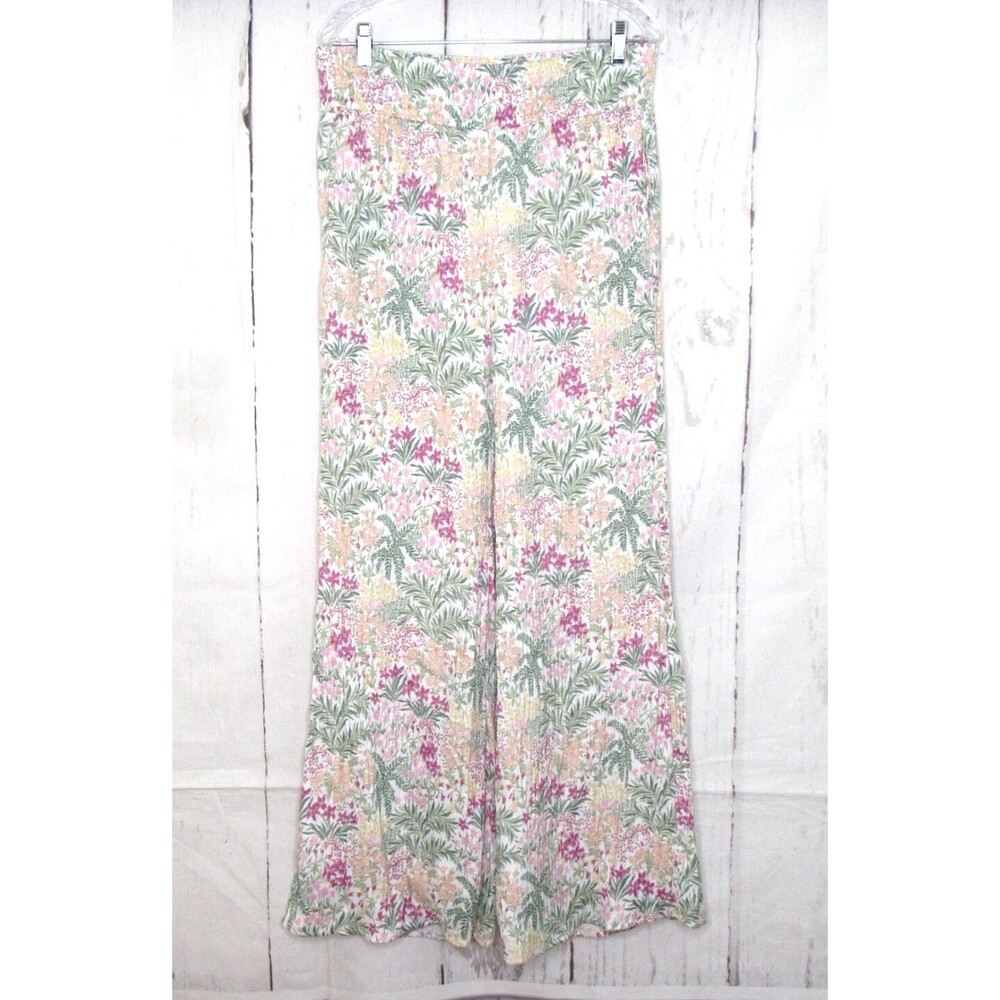 Wonderly Boho Wide Leg Pants Lined Pocket Pink Floral Smocked Waist Size Large